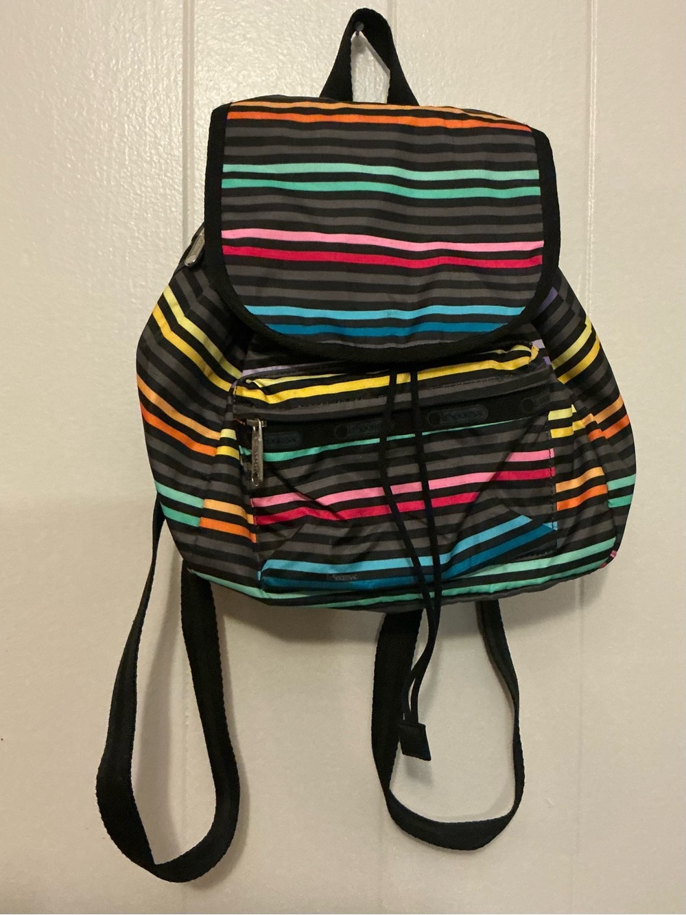 A Rare HTF LeSportsac nylon striped colorful backpack Rucksack bag